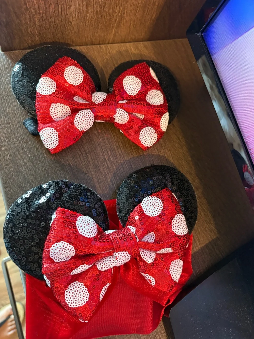 Minnie mouse Red Polka Dot Baby Romper with Black Bow & Headband